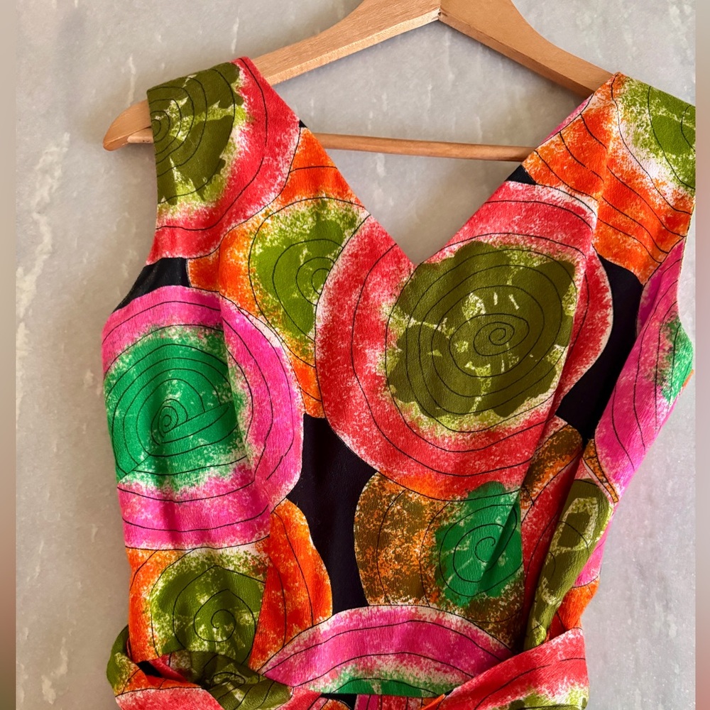RARE Alice Polynesian Vintage 1970s Vibrant Multicolor Maxi Jumpsuit - Picture 6 of 11